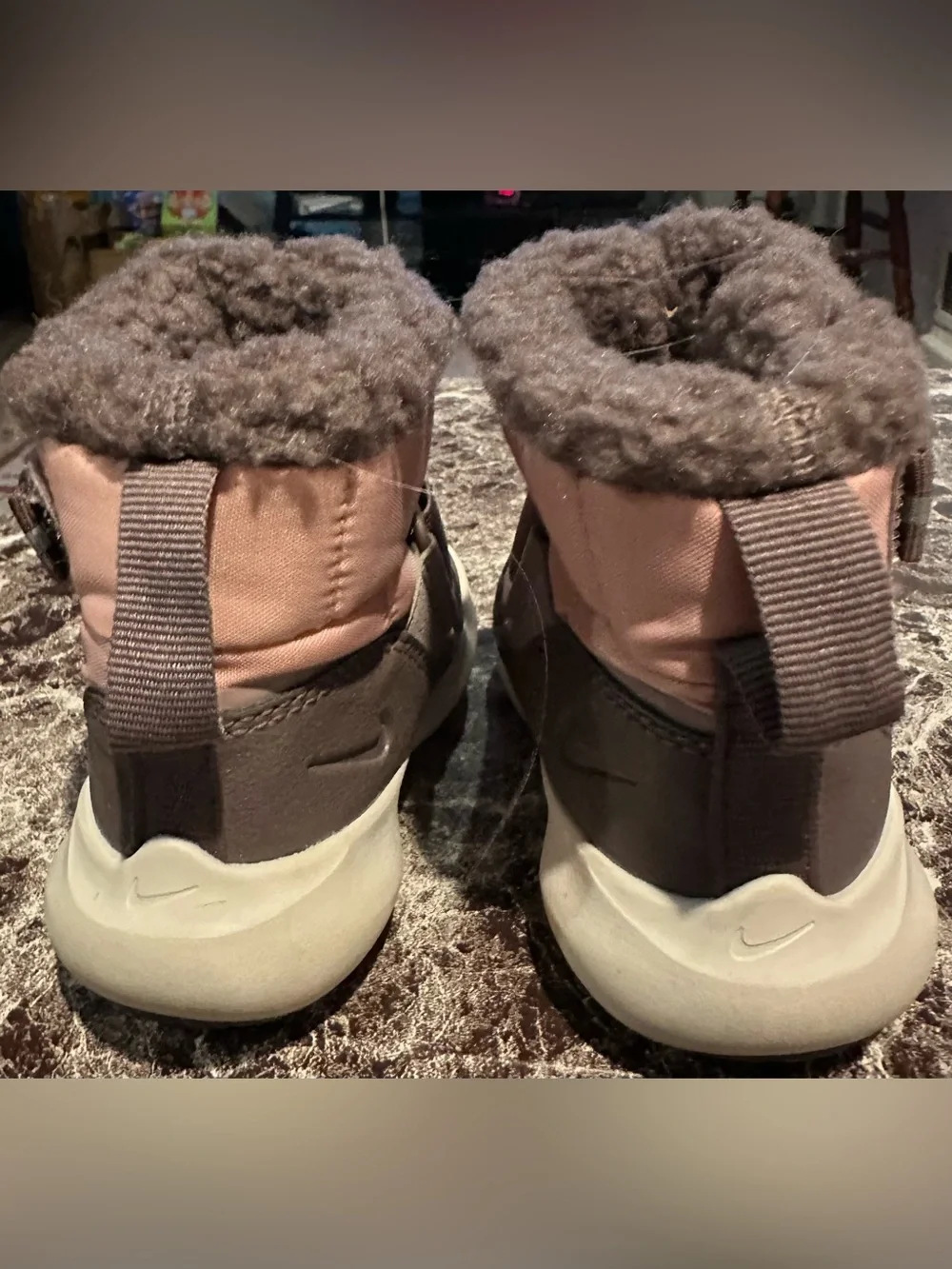 Nike Kids Pink and Brown Fleece-Lined Boots